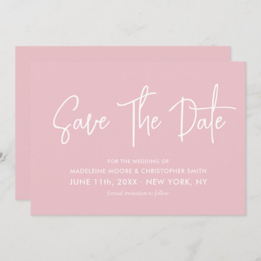 Zoete Licht Roze Kalligrafie Scannable QR-Code Save The Date (Voorkant / Achterkant)