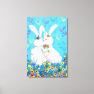Zoete liefde canvasprint koppel konijn canvas afdruk