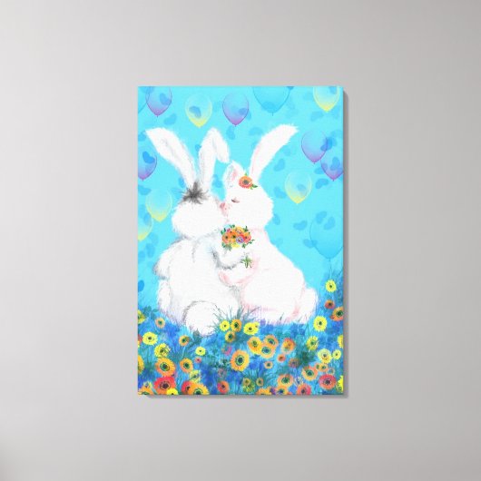 Zoete liefde canvasprint koppel konijn canvas afdruk (Voorkant)