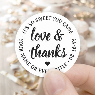 Zoete Liefde & Dank Eenvoudig Wit & Zwart Schrift Ronde Sticker