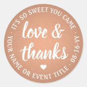Zoete Liefde & Dank Koperen Nep Folie Eenvoudig Sc Ronde Sticker (Voorkant)