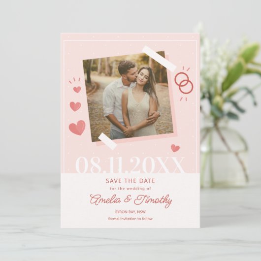 Zoete liefde hart foto Save the Date uitnodiging (Staand voorkant)