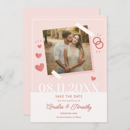 Zoete liefde hart foto Save the Date uitnodiging (Voorkant / Achterkant)