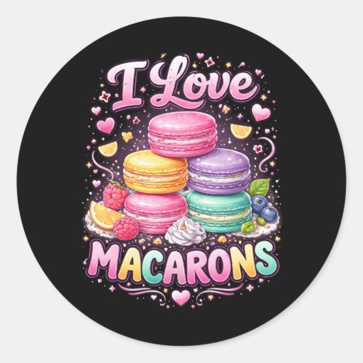 Zoete Liefde Macarons Ronde Sticker (Voorkant)