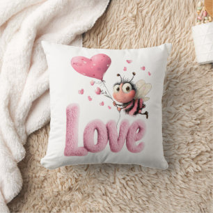 Zoete Liefdesbij Roze Harten Kussen