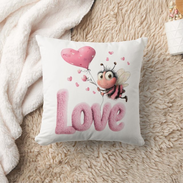 Zoete Liefdesbij Roze Harten  Kussen (Deken)