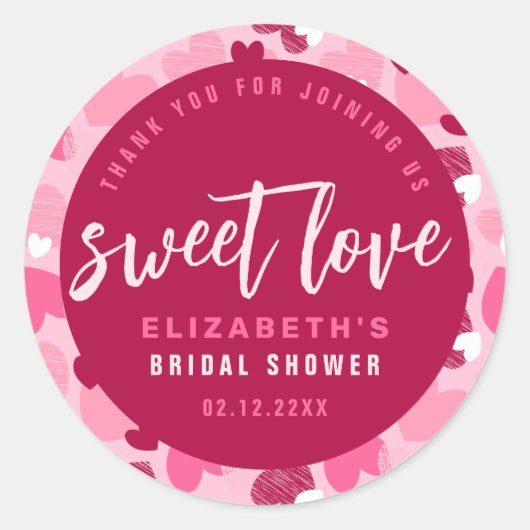 Zoete Liefdeshart Patroon Valentijns Bruiloft Fees Ronde Sticker (Voorkant)
