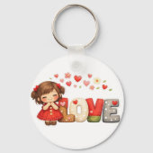 Zoete "LOVE" Hart & Chibi Meisje Worp Kussen Sleutelhanger (Achterkant)