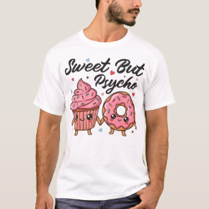Zoete Maar Psychotische Kawaii Cupcake Donut T-shirt