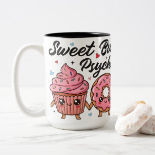 Zoete Maar Psychotische Kawaii Cupcake Donut Tweekleurige Koffiemok