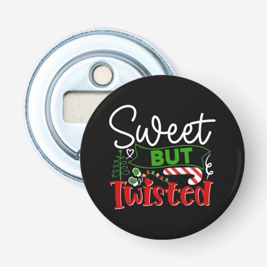 Zoete Maar Verdraaide Grappige Kerst Kerststok Button Flesopener (Voorkant)