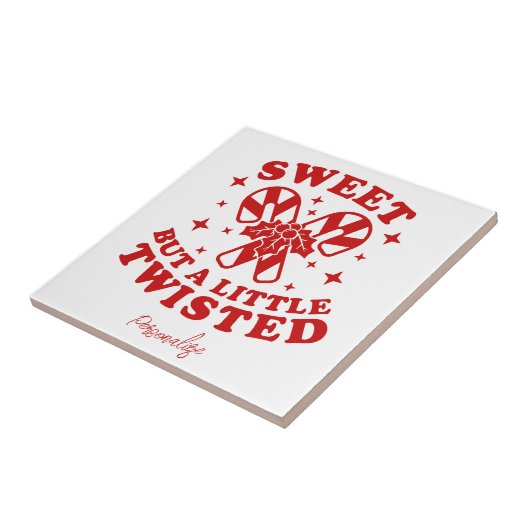 Zoete maar verdraaide Quote Candy Cane personalise Tegeltje (Zijkant)