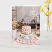 Zoete Macaron Cake Happy Verjaardag Kaart (Gele Bloem)