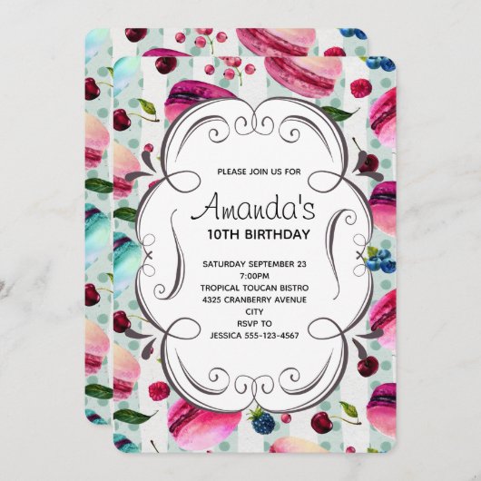 Zoete macarons en een decoratief Lijst Kaart (Voorkant / Achterkant)