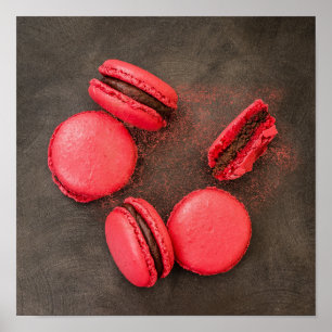 Zoete Macarons keukenposter Macarons Rood Roze Poster