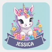 Zoete magische Baby eenhoorn Vierkante Sticker (Voorkant)