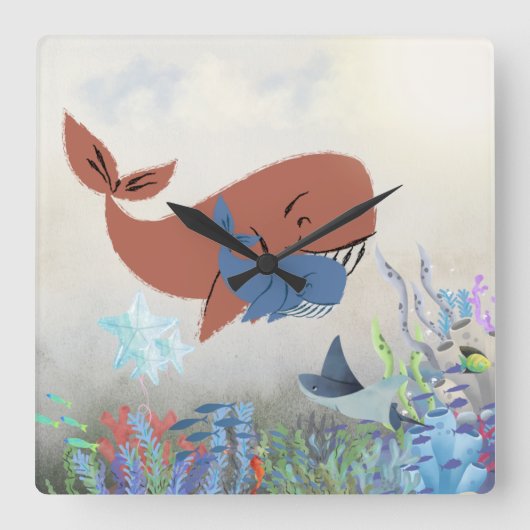 Zoete Mama & Baby Walvis Kinderkamer Klok (Voorkant)