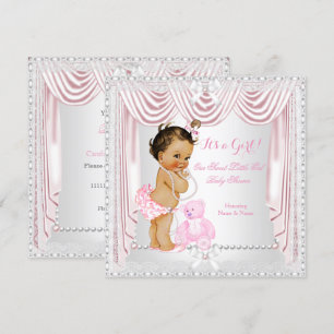 Zoete Meisje Baby Shower Roze Satijn Bruinharig Ba Kaart