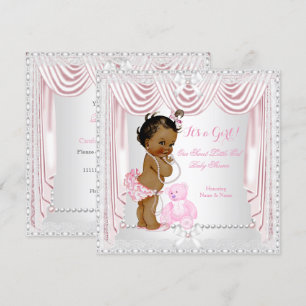 Zoete Meisje Baby Shower Roze Satijn Etnisch Kaart