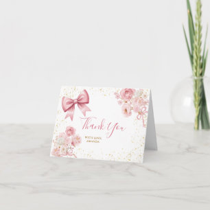 Zoete Meisje Roze Strik Coquette Baby Shower Bloem Bedankkaart
