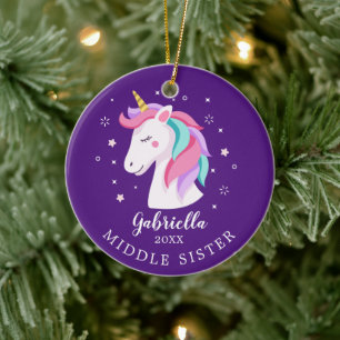 Zoete middelste zus eenhoorn kerstornament keramisch ornament