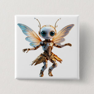 Zoete Mier Meisje Dansende Robot Fee Vierkante Button 5,1 Cm