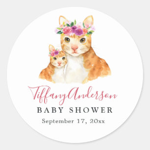 Zoete Moeder En Baby Kat Bloemige Baby Shower Stic Ronde Sticker