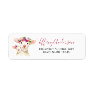 Zoete Moeder En Baby Lammetje Bloemen Baby Shower Etiket