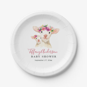 Zoete Moeder En Baby Lammetje Bloemen Baby Shower  Papieren Bordje