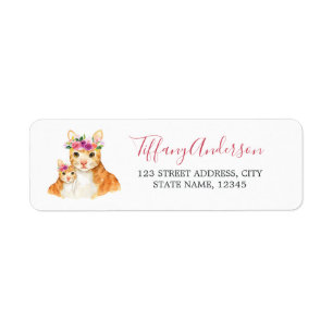 Zoete Moeder En Babykat Bloemige Baby Shower Etiket