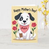Zoete Moederdag Hond Kunstkaart Kaart (Gele Bloem)