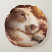 Zoete Moederkat & Kitten - Moederdag Dekkussen Rond Kussen (Voorkant)