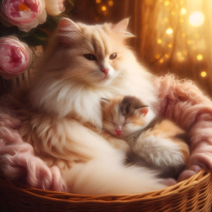 Zoete Moederkat & Kitten - Moederdag Dekkussen Rond Kussen