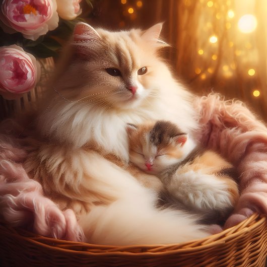 Zoete Moederkat & Kitten - Moederdag Dekkussen Rond Kussen
