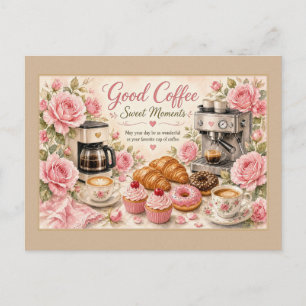Zoete Momenten Rozen Koffie en Gebak Ansichtkaart Briefkaart