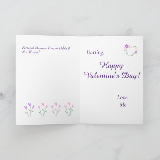 Zoete muis met paarse bloemen Valentijnsdag Feestdagen Kaart (Binnen)