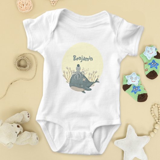 Zoete Nautische Walvis Octopus Baby Borrel Romper