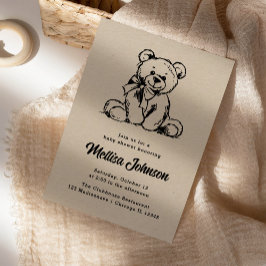 Zoete neutrale schets teddy baby shower ontwerp kaart