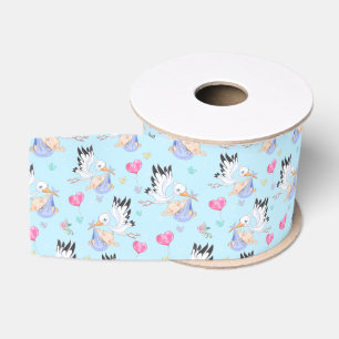 Zoete Nieuwe Baby Jongen en Ooievaar  Grosgrain Lint