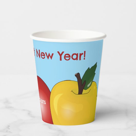Zoete nieuwjaarsappels papieren bekers (Achterkant)