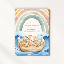 Zoete Noah's Ark Waterverf Baby Shower Uitnodiging
