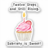 Zoete Nuchterheid: Cupcake met Kaars, Herstelmunt Sticker (Voorkant)
