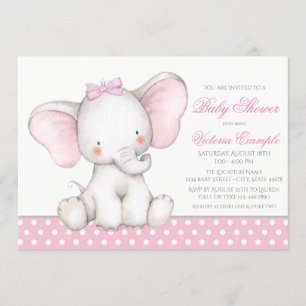 Zoete Olifant Baby Meisje Shower Uitnodigingen