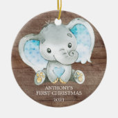 Zoete Olifant Jongen Baby's Eerste Kerst Ornament (Voorkant)