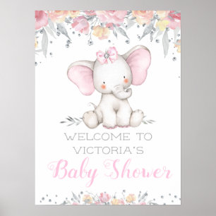Zoete Olifant Meisje Baby Shower Welkom Bord Poster
