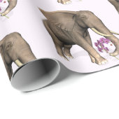 Zoete olifant met roze phaleonopsis orchidee cadeaupapier (Rol Hoek)
