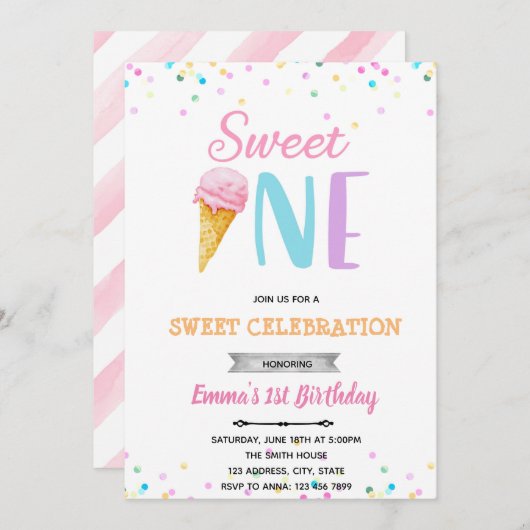 Zoete one-ice-roomuitnodiging kaart (Voorkant / Achterkant)