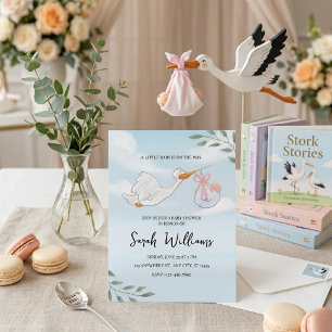 Zoete Ooievaar Baby Shower Kaart