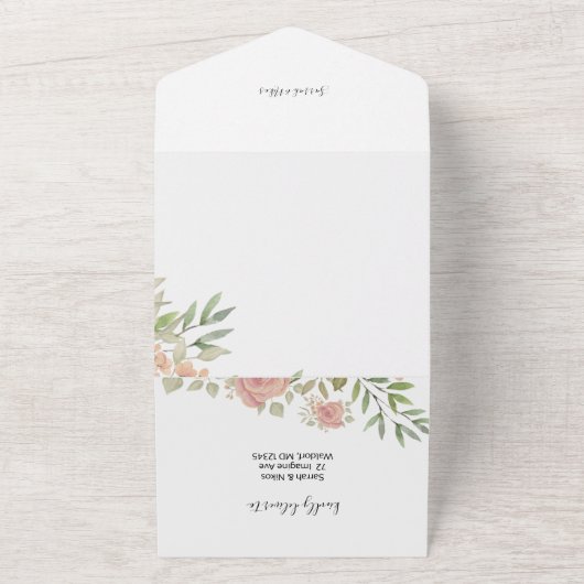 Zoete Oranje Blush Rozen Waterverf Handgeschilderd All In One Uitnodiging (Buitenkant)