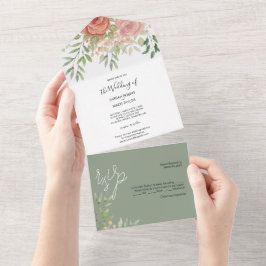 Zoete Oranje Blush Rozen Waterverf Handgeschilderd All In One Uitnodiging